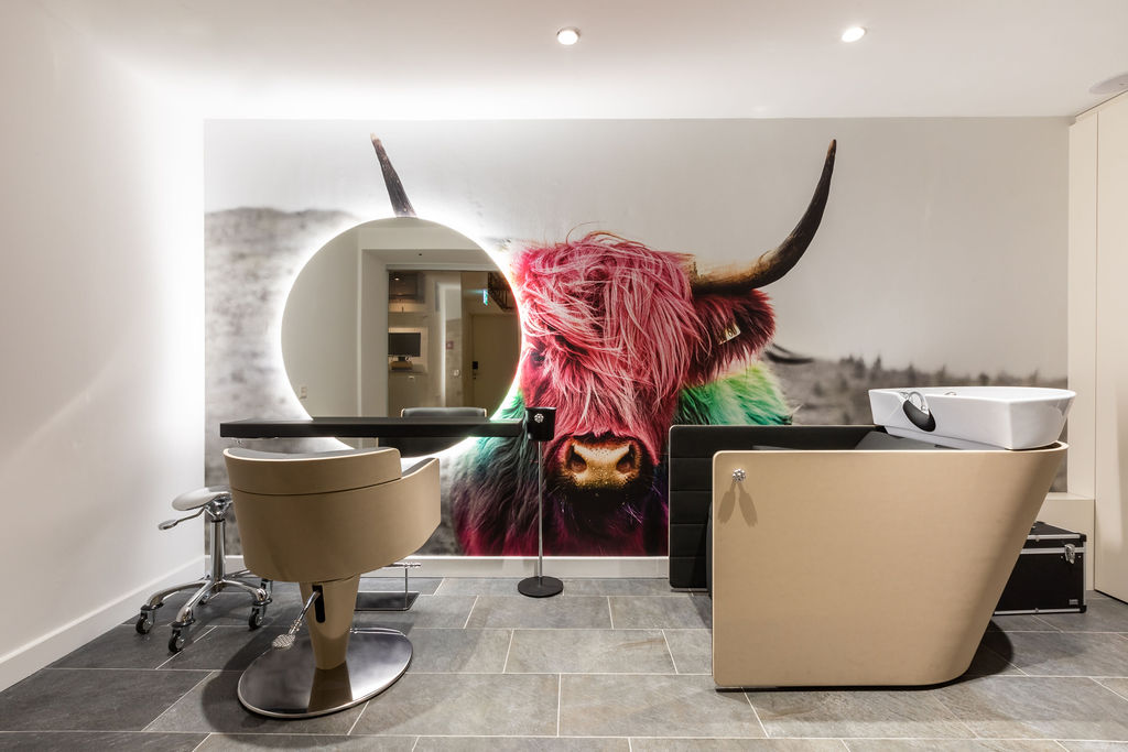 salon de coiffure et bac de shampoing